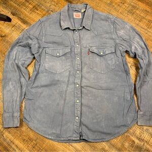 Levi’s Western Chambray Shirt Large Faded Blue Snap Button
